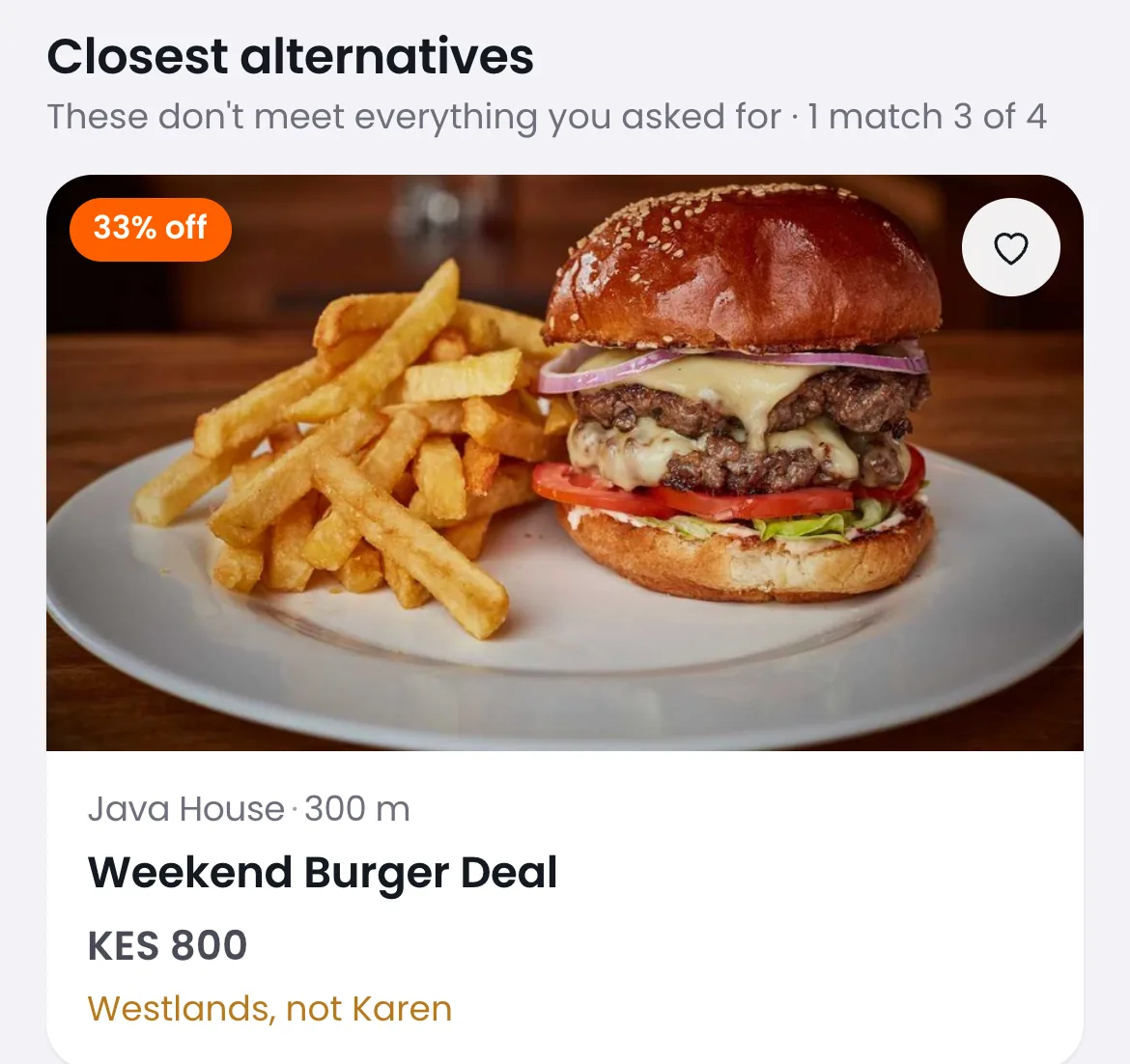 Closest alternatives: these don't meet everything you asked for; the card says Westlands, not Karen