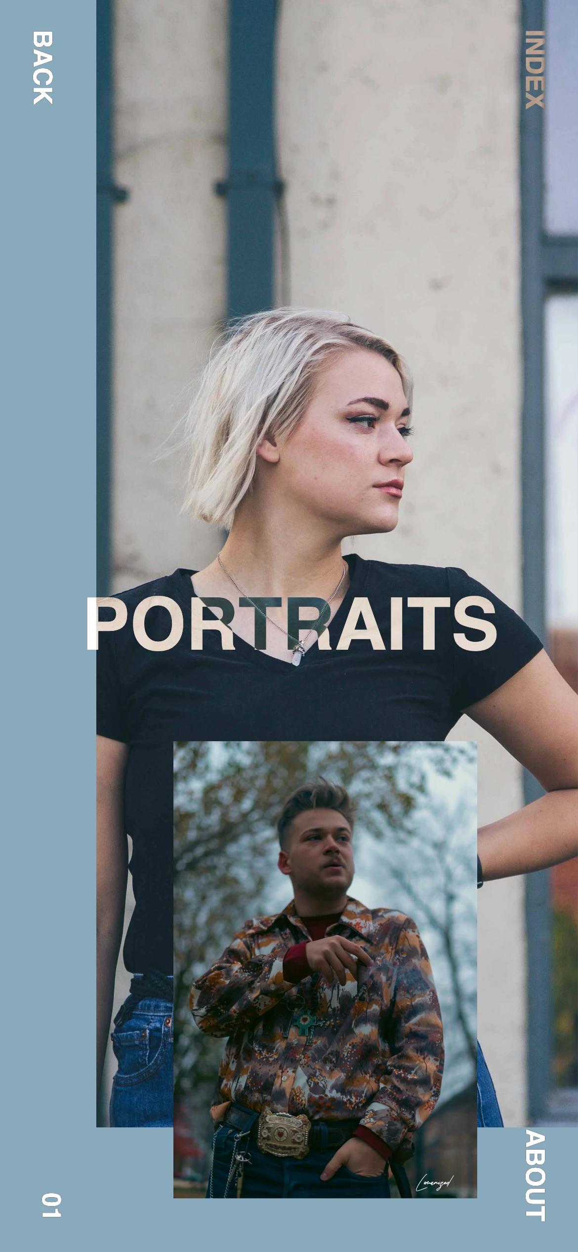 The 2022 portraits page on a phone: a blue rectangle with PORTRAITS in white and no photographs at all